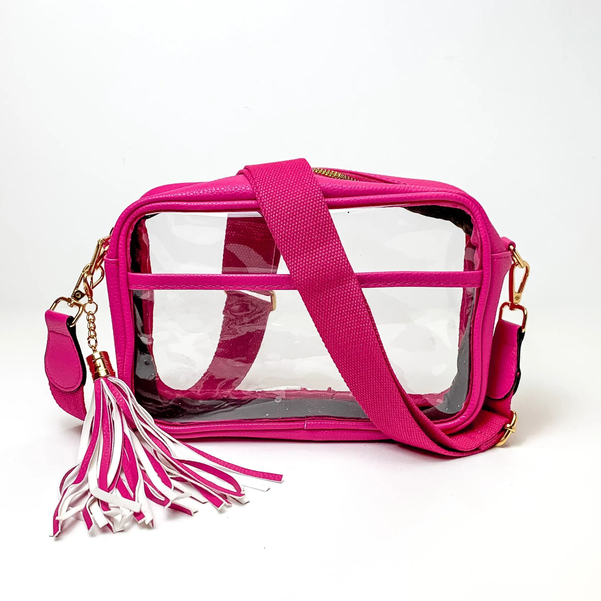 Lovin' Life Small Rectangle Clear Crossbody Purse in Fuchsia Pink