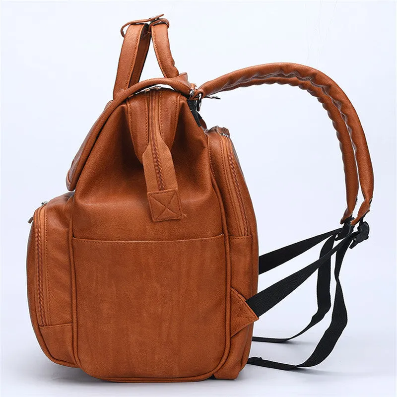 Luxury Leather Backpack Nappy Bag For Baby Care Large Capacity Diaper Bag