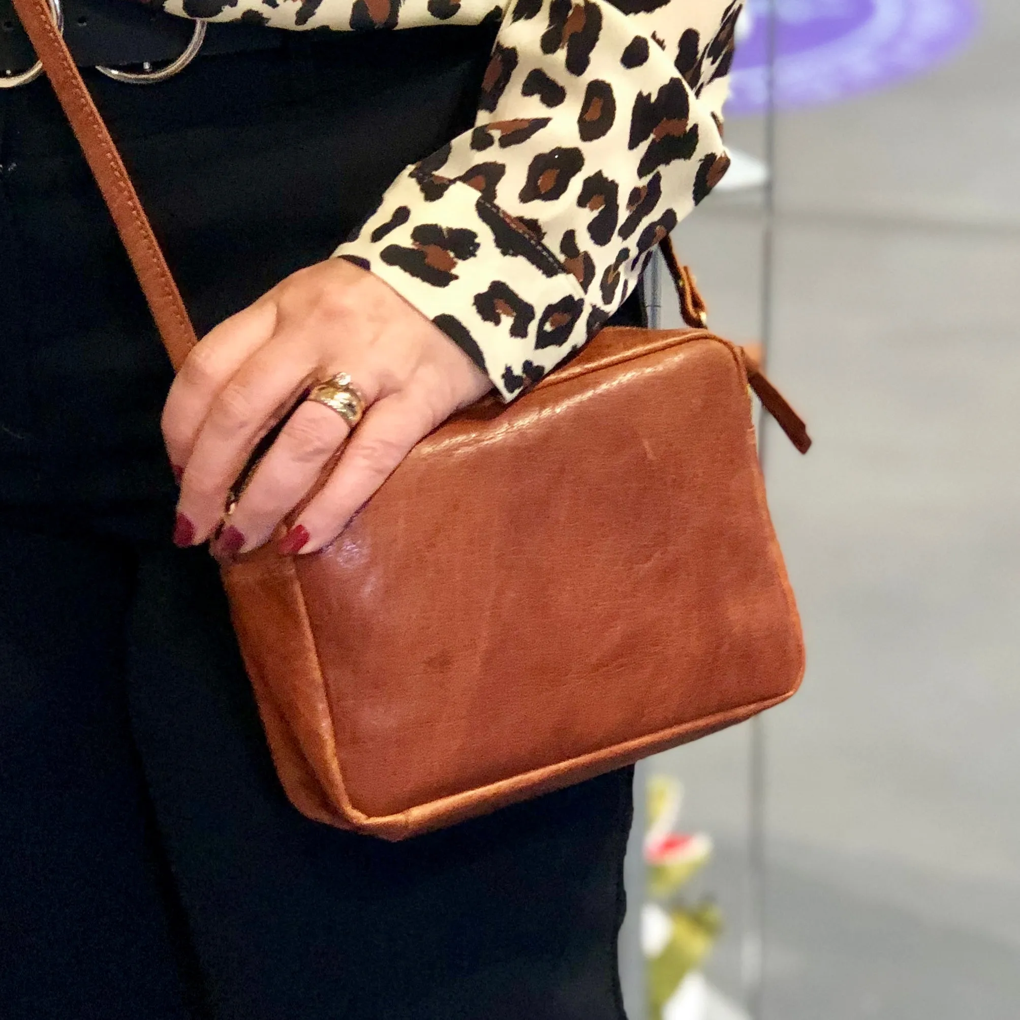 Maggie Brown Genuine Leather Box Clutch #LB603 Walnut