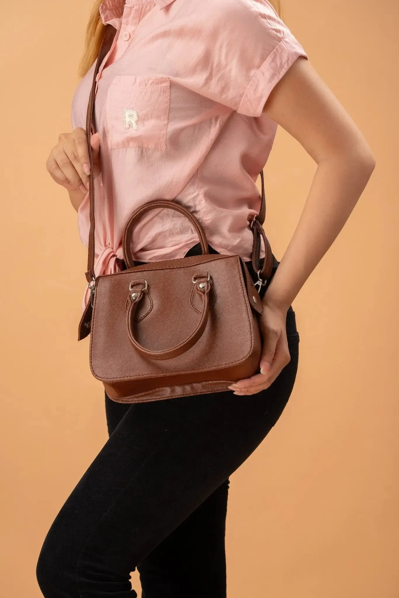 MARGAUX Top Handle Sling Bag in Choco Brown