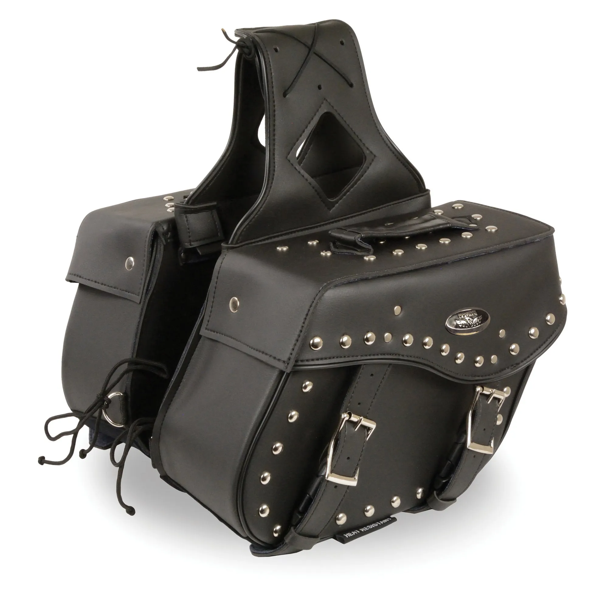 Medium Zip-Off PVC Studded Throw Over Saddle Bag (13X10X6X19)