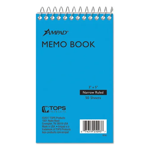 Memo Pads, Narrow Rule, Randomly Assorted Cover Colors, 50 White 3 X 5 Sheets