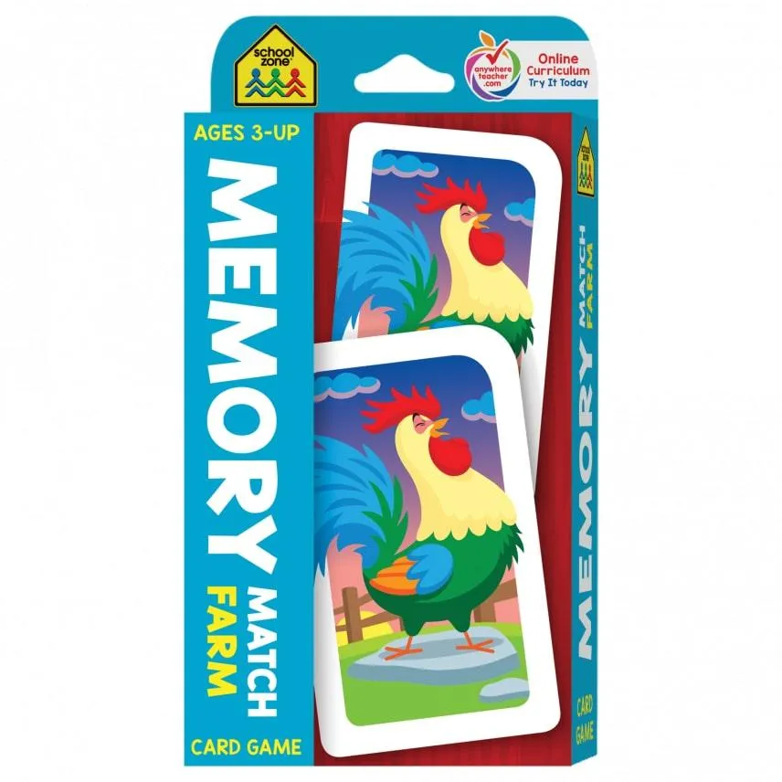 Memory Match Farm Card Game - Ages 3 , Animals, Early Reading, Counting, Matching, Vocabulary