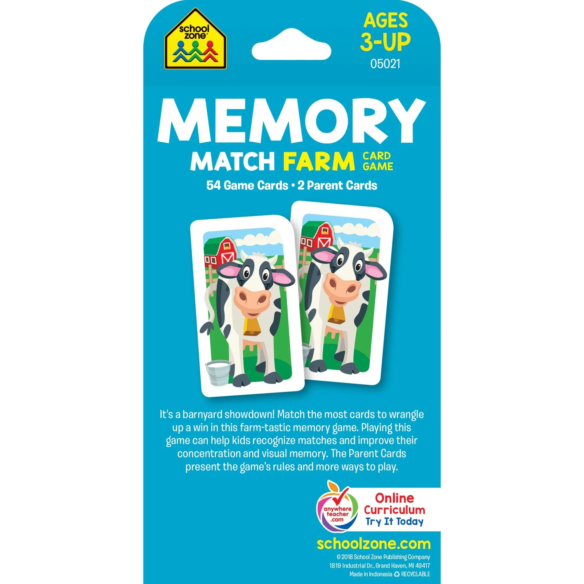 Memory Match Farm Card Game - Ages 3 , Animals, Early Reading, Counting, Matching, Vocabulary