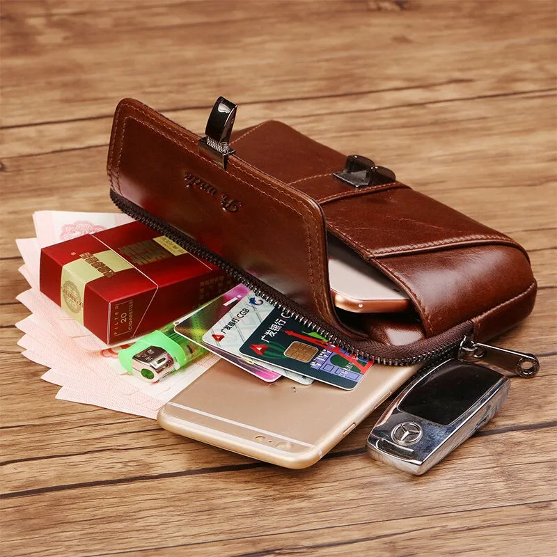 Men Genuine Leather Large Capacity Retro 6.3 Inch Phone Bag Waist Multifunction Horizontal Belt