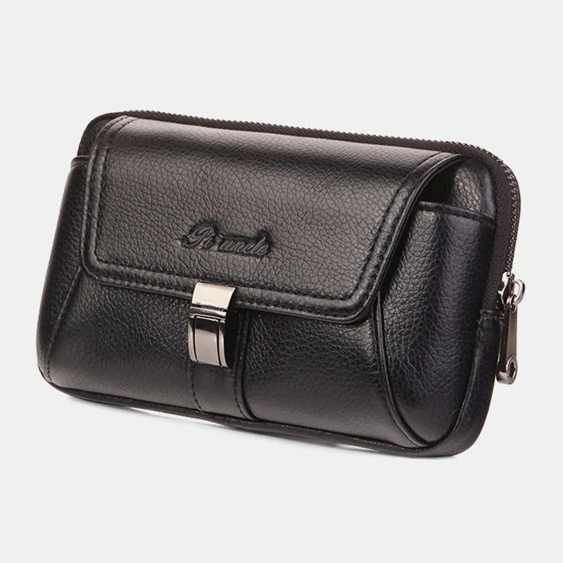 Men Genuine Leather Large Capacity Retro 6.3 Inch Phone Bag Waist Multifunction Horizontal Belt