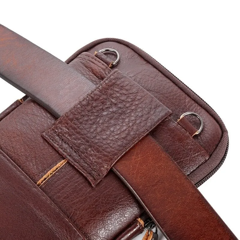 Men Genuine Leather Multi-carry Anti-theft 6.5 Inch Phone Bag Crossbody Waist Sling