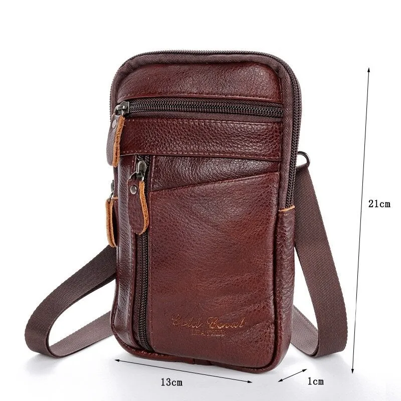 Men Genuine Leather Multi-carry Anti-theft 6.5 Inch Phone Bag Crossbody Waist Sling