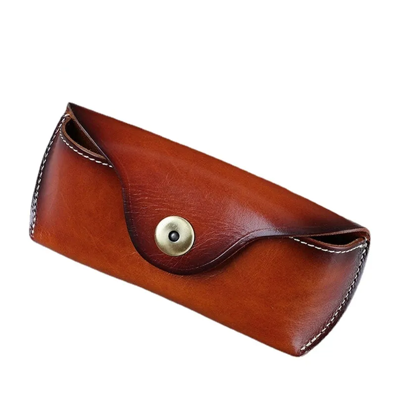 Men Genuine Leather Retro Easy Carry Sunglasses Eyeglasses Storage Bag Waist