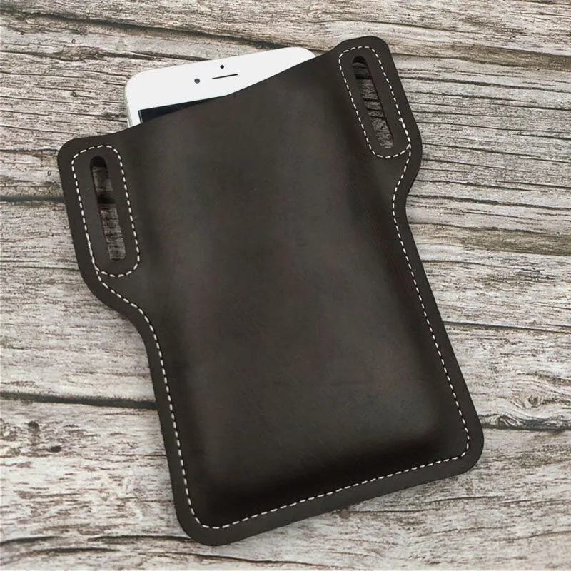 Men Retro Genuine Leather Phone Bag Waist Belt EDC For Outdoor