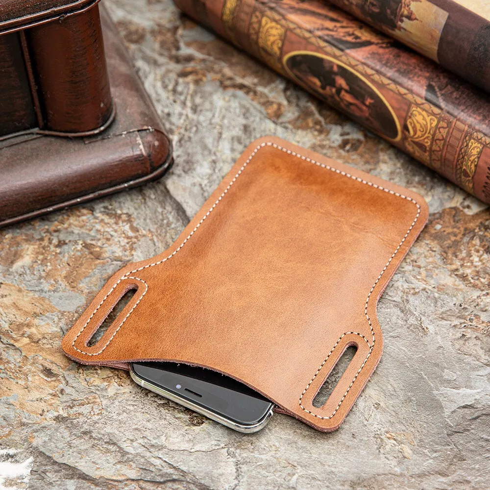 Men Retro Genuine Leather Phone Bag Waist Belt EDC For Outdoor