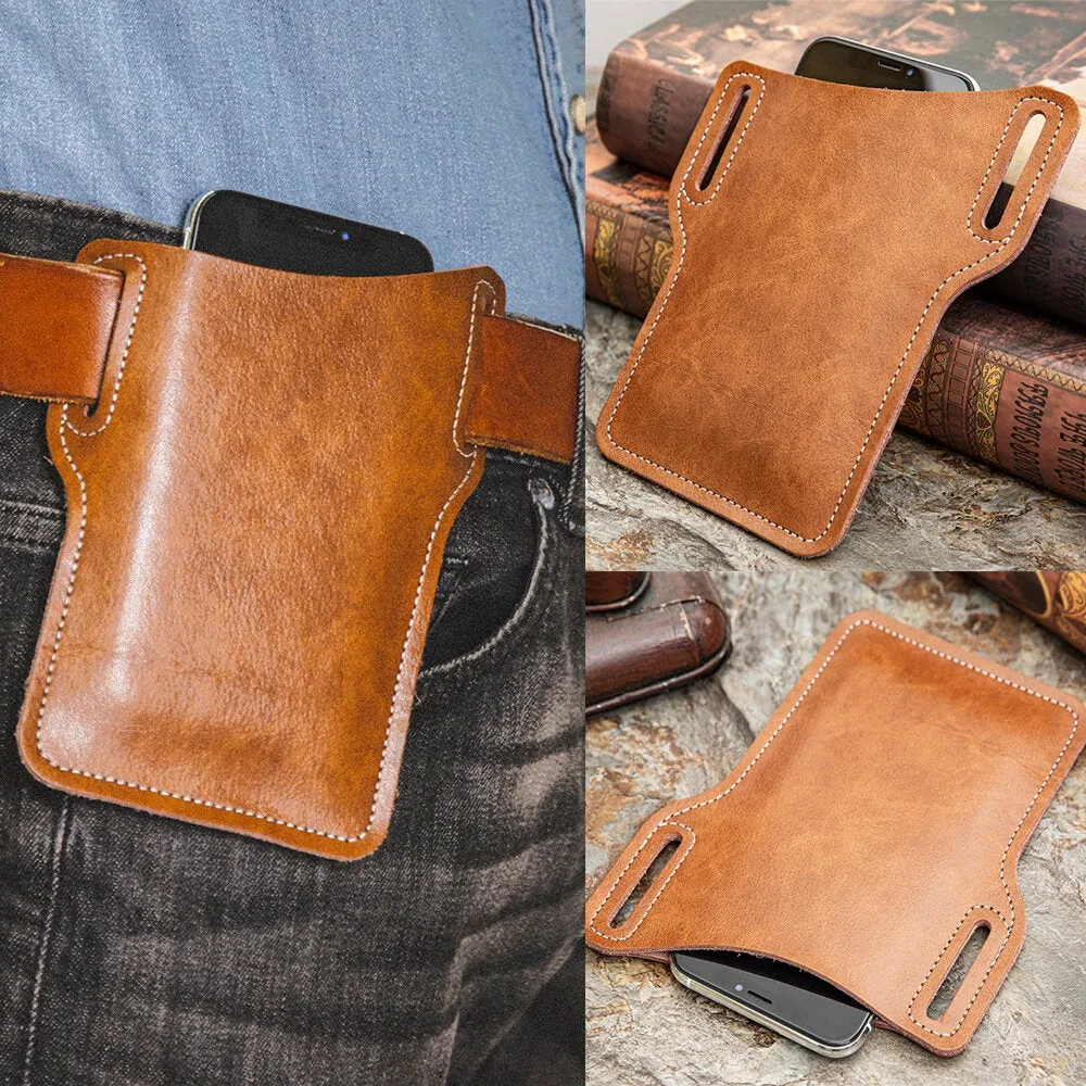 Men Retro Genuine Leather Phone Bag Waist Belt EDC For Outdoor