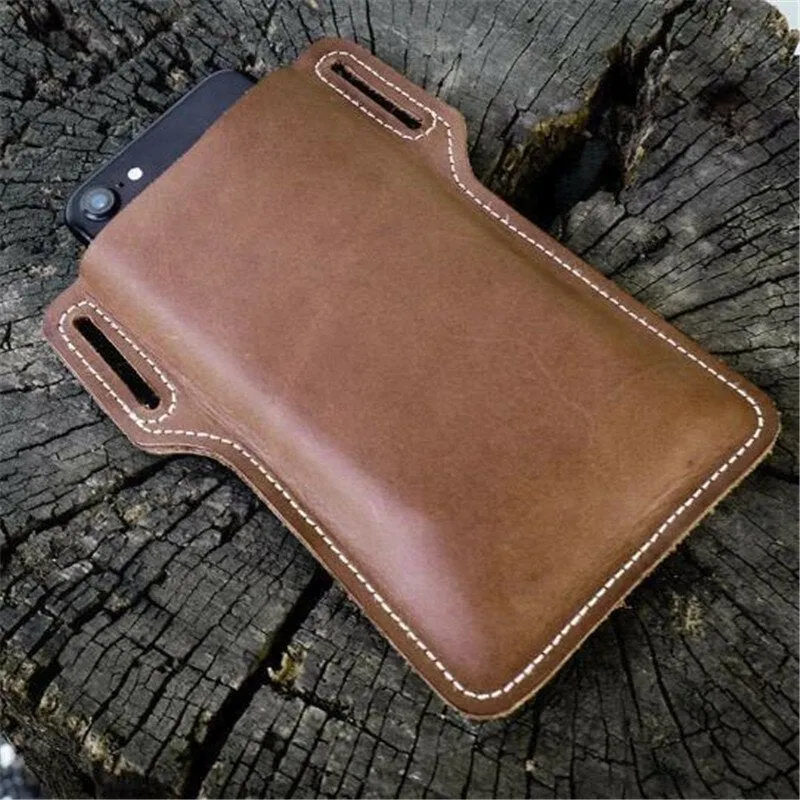 Men Retro Genuine Leather Phone Bag Waist Belt EDC For Outdoor