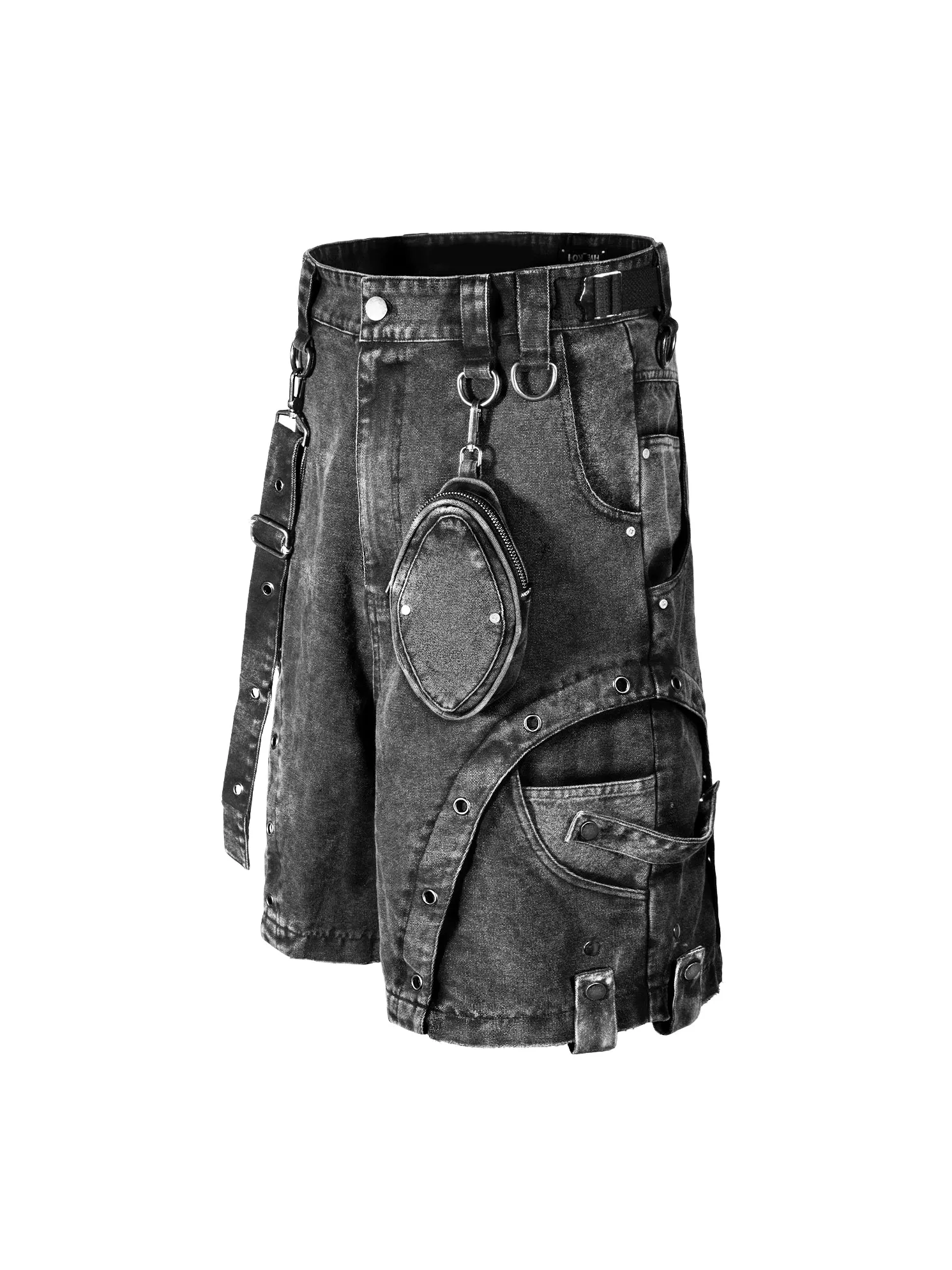 Metal Gray Waist Bag Harem Shorts