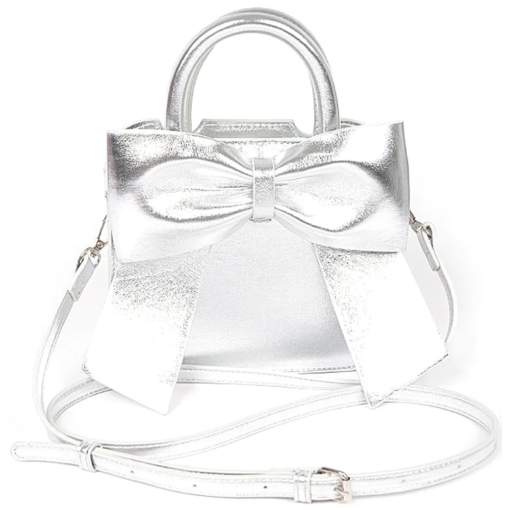 Metallic Bow Front Top Handle Clutch Bag