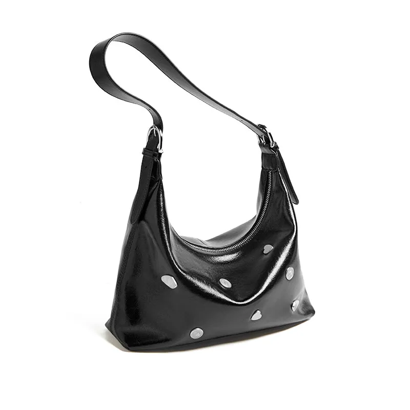 Metallic Studded Leather Underarm Bag