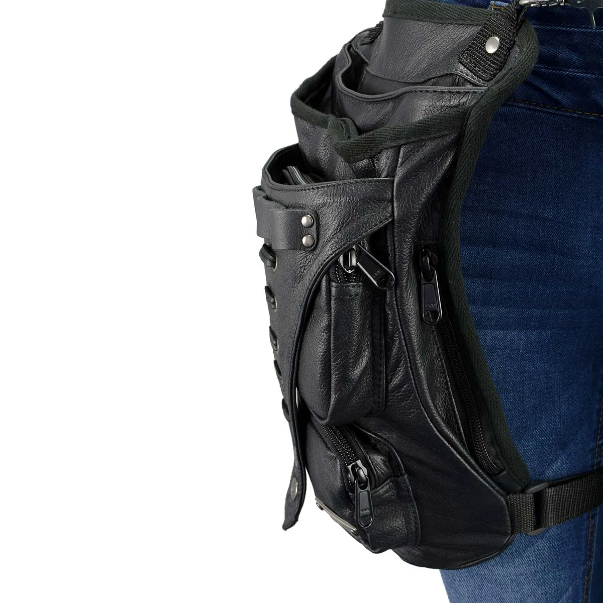 Milwaukee Leather MP8898 Black Leather Conceal and Carry Thigh Bag