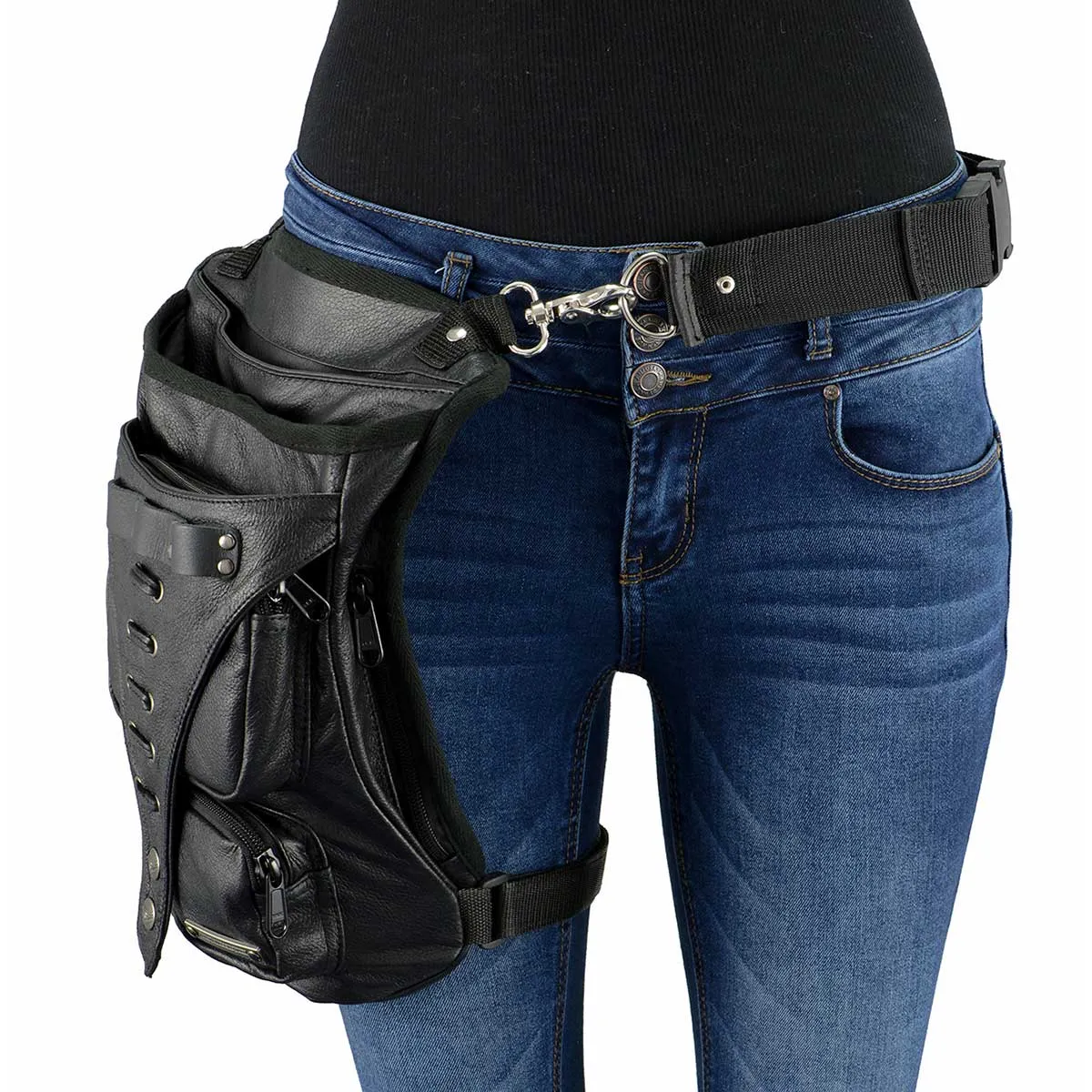 Milwaukee Leather MP8898 Black Leather Conceal and Carry Thigh Bag