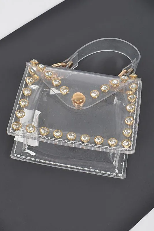 Mini Rhinestone Studded Clear Stadium Bag