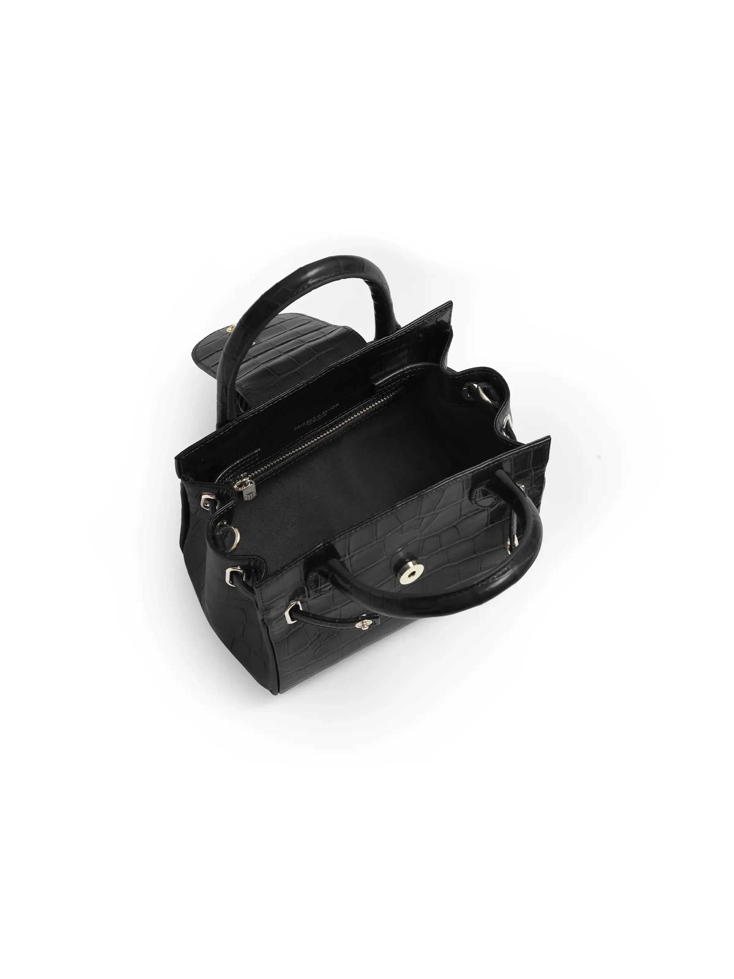 Mini Windsor Handbag - Black Croc Print Leather