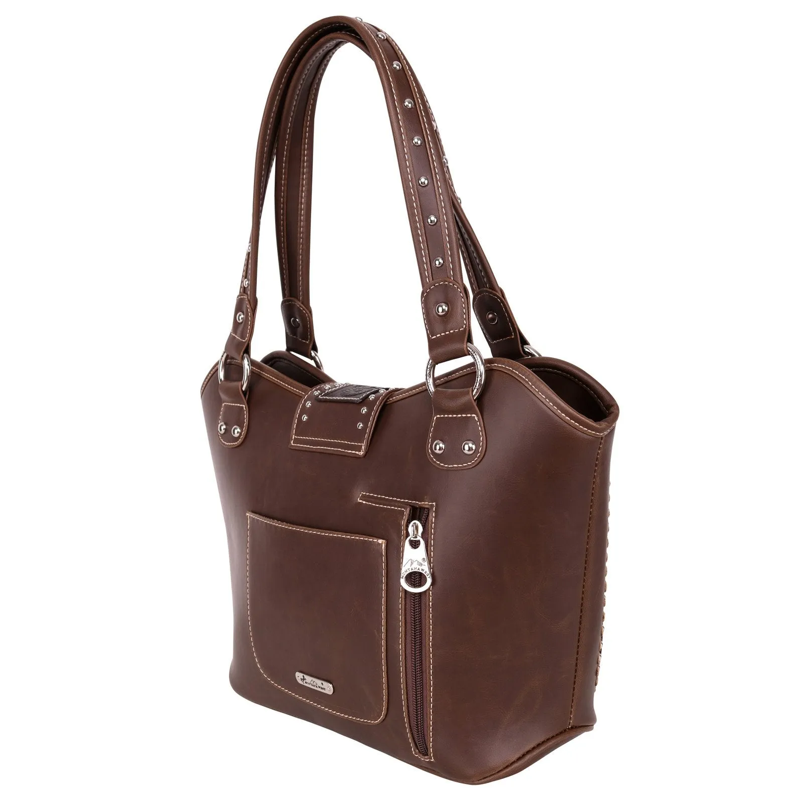 Montana West Concealed Carry Western Tooled Leather Purse and Wallet - Coffee