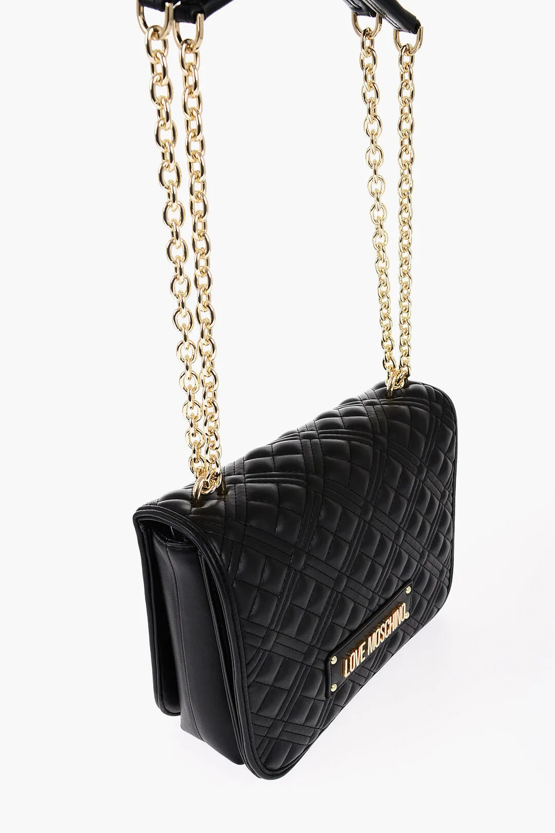 Moschino LOVE Quilted Faux Leather Shoulder Bag with Golden Logo