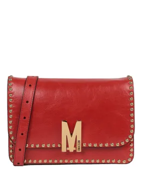 Moschino M Logo Studded Shoulder Bag