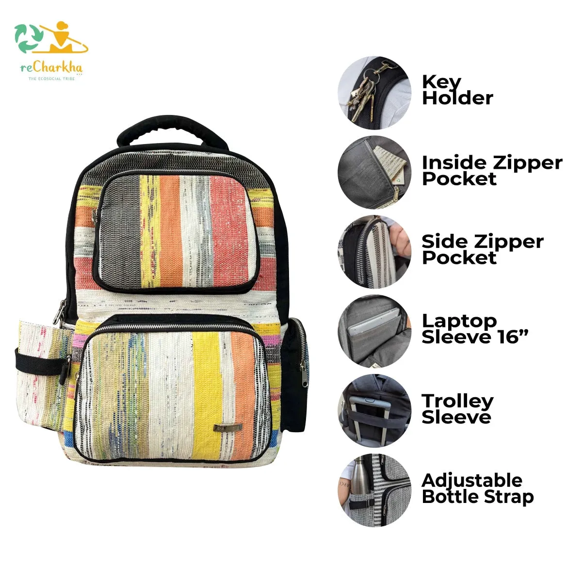 Multicolored Upcycled Handwoven Commuter Backpack (CBP0824-007) PS_W