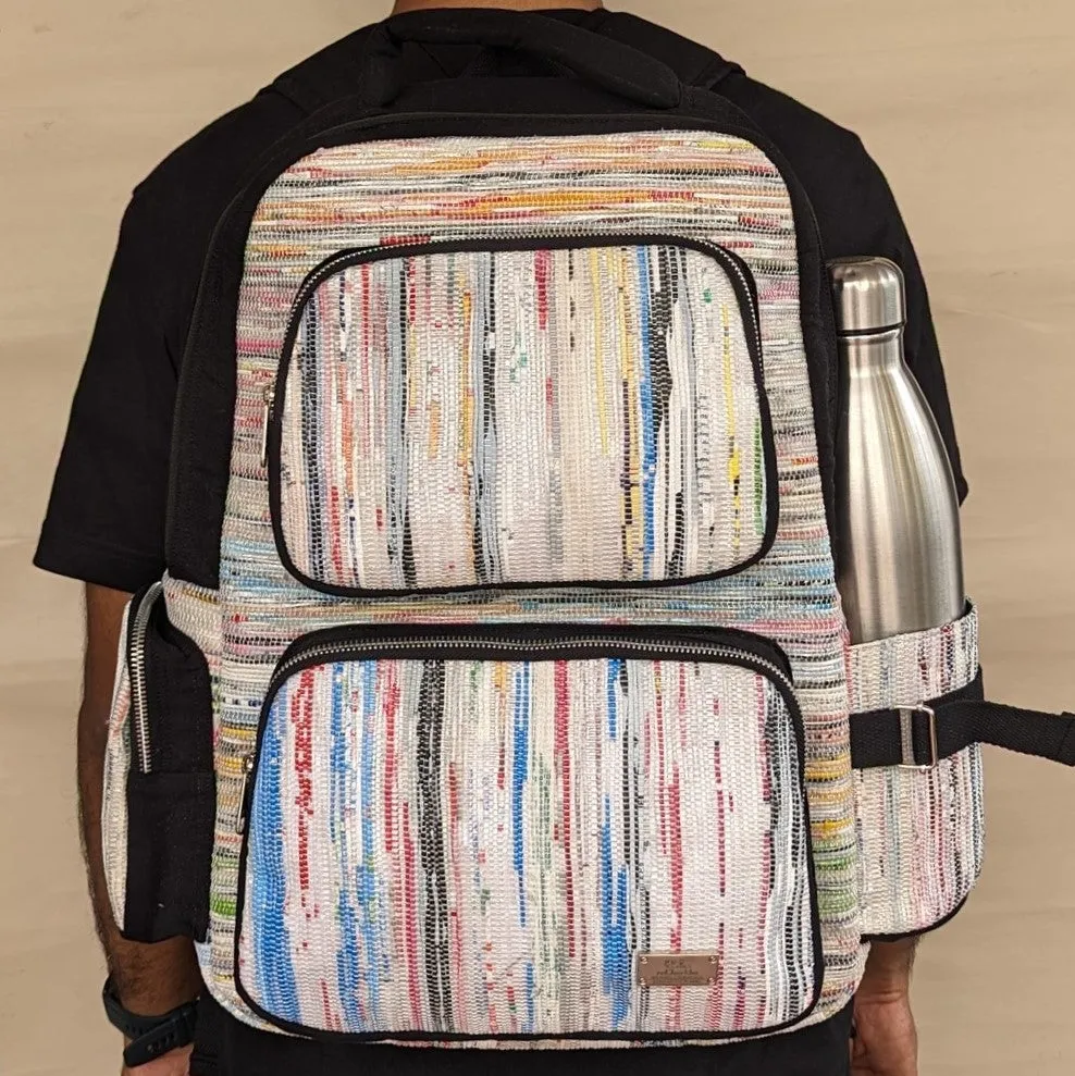 Multicolored Upcycled Handwoven Commuter Backpack (CBP0824-007) PS_W