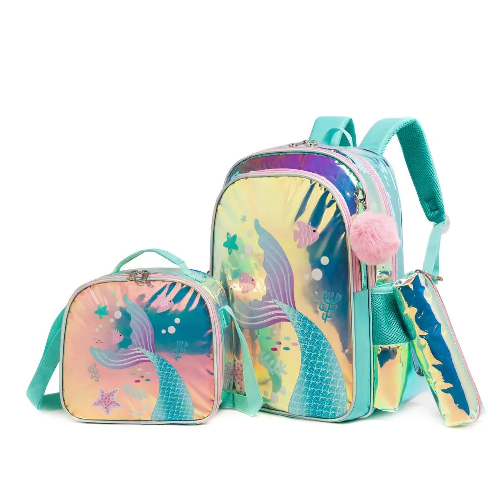 (NET)Mermaid Children's Trolley Backpack School Bag