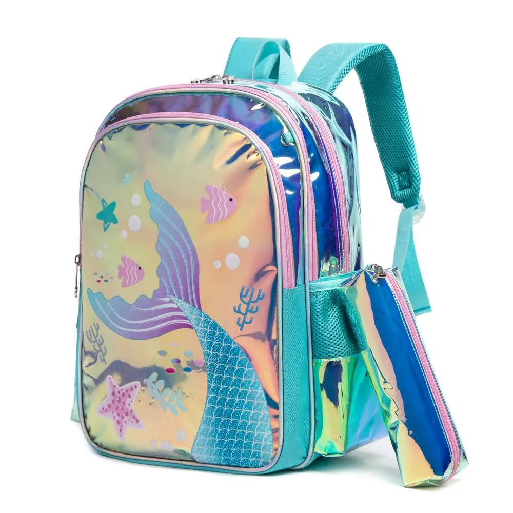 (NET)Mermaid Children's Trolley Backpack School Bag