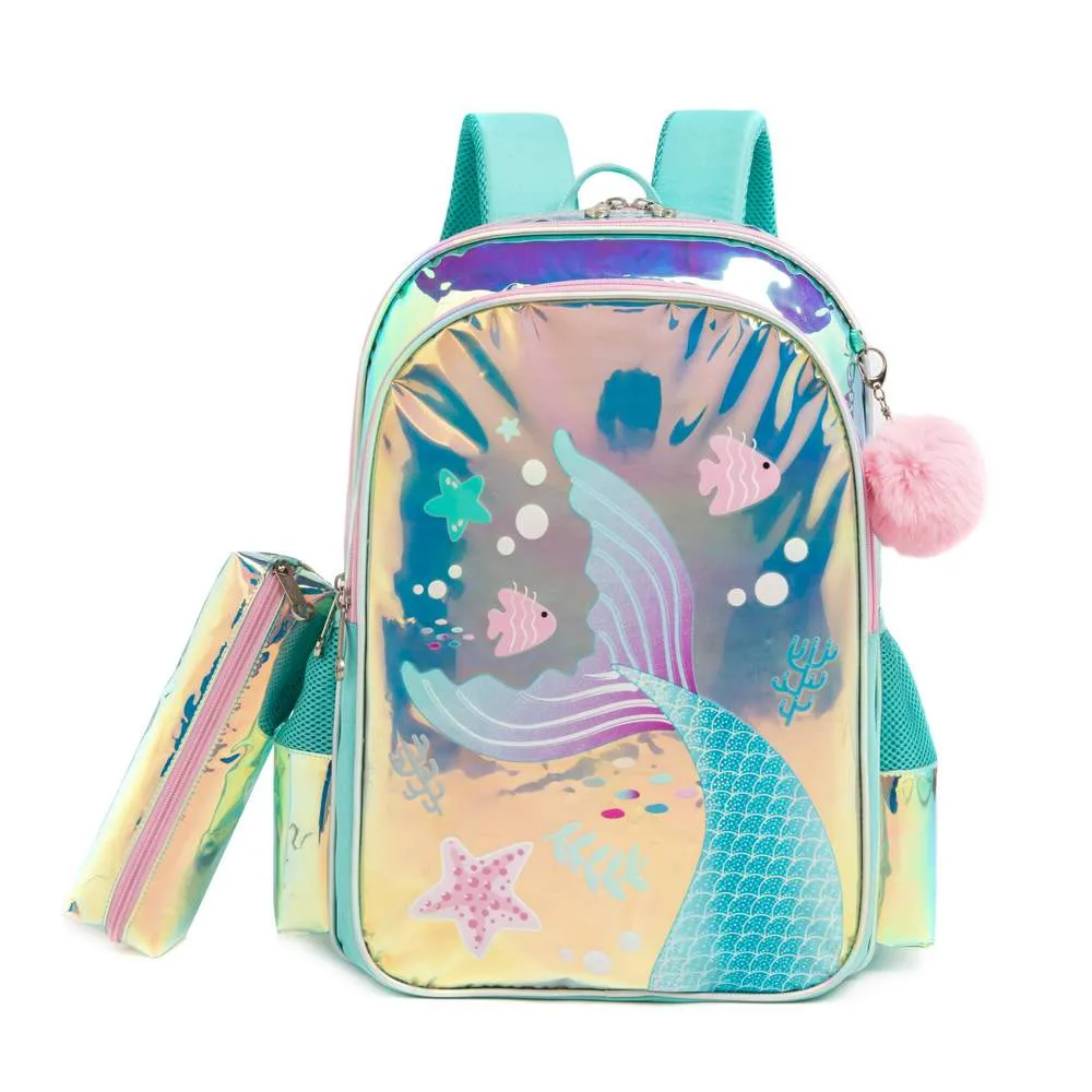 (NET)Mermaid Children's Trolley Backpack School Bag