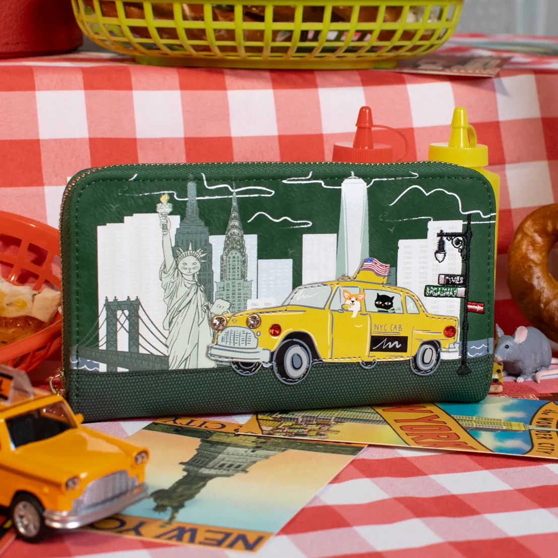 New York City Cats & Corgis Large Ziparound Wallet