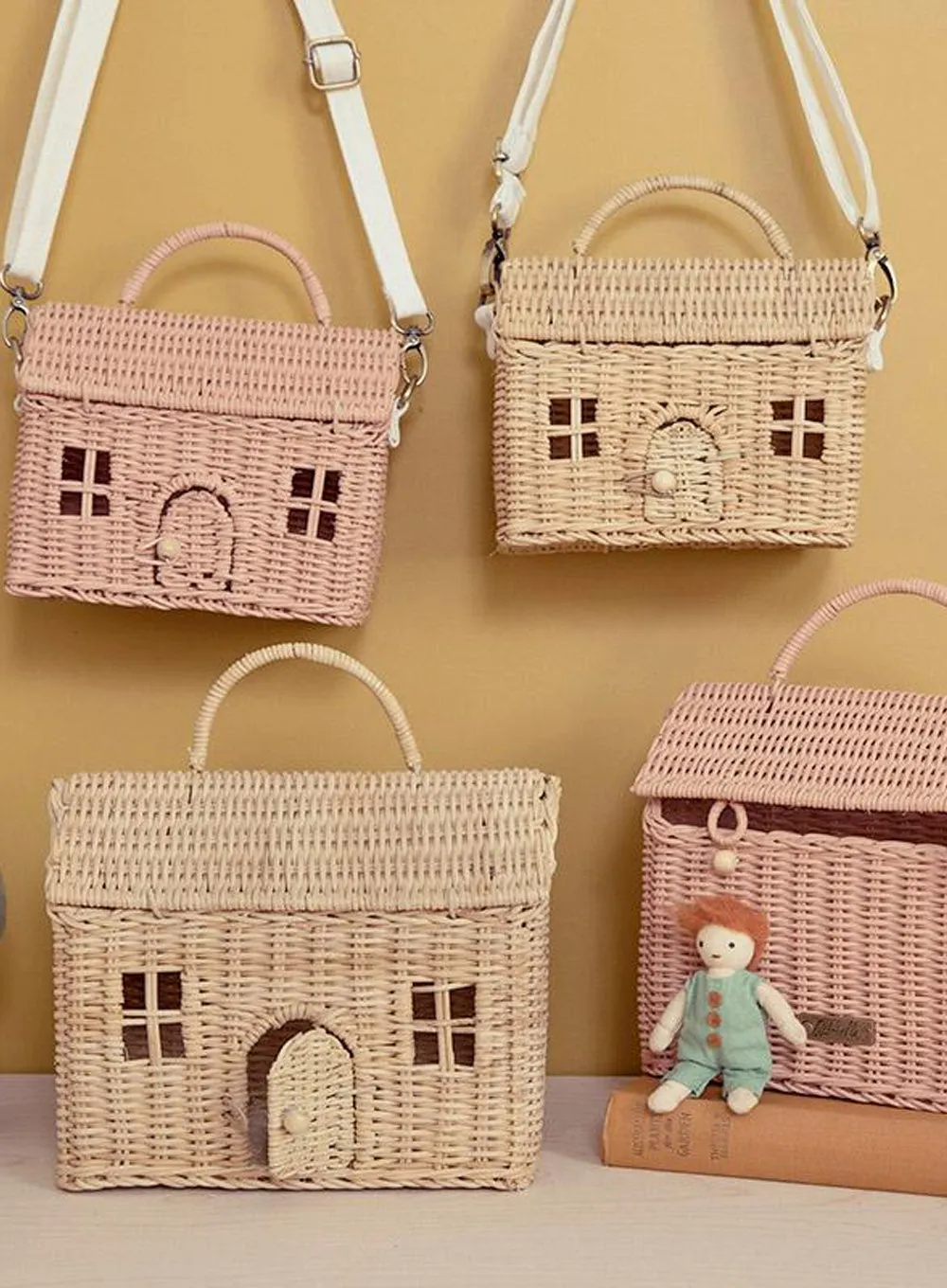 Olli Ella Rattan Casa Bag in Rose