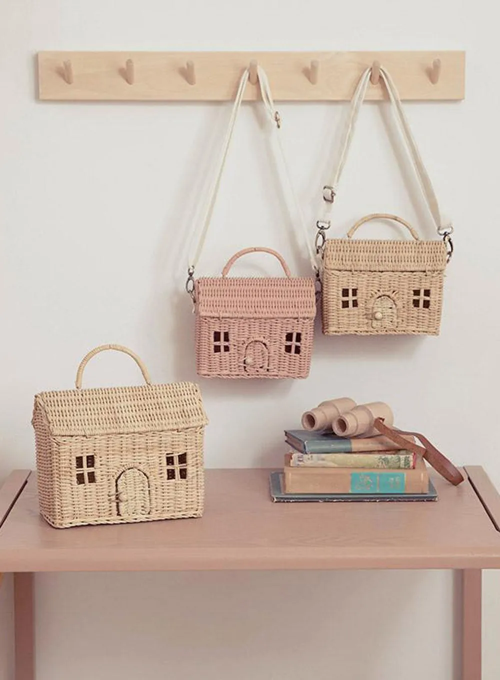 Olli Ella Rattan Casa Bag in Rose