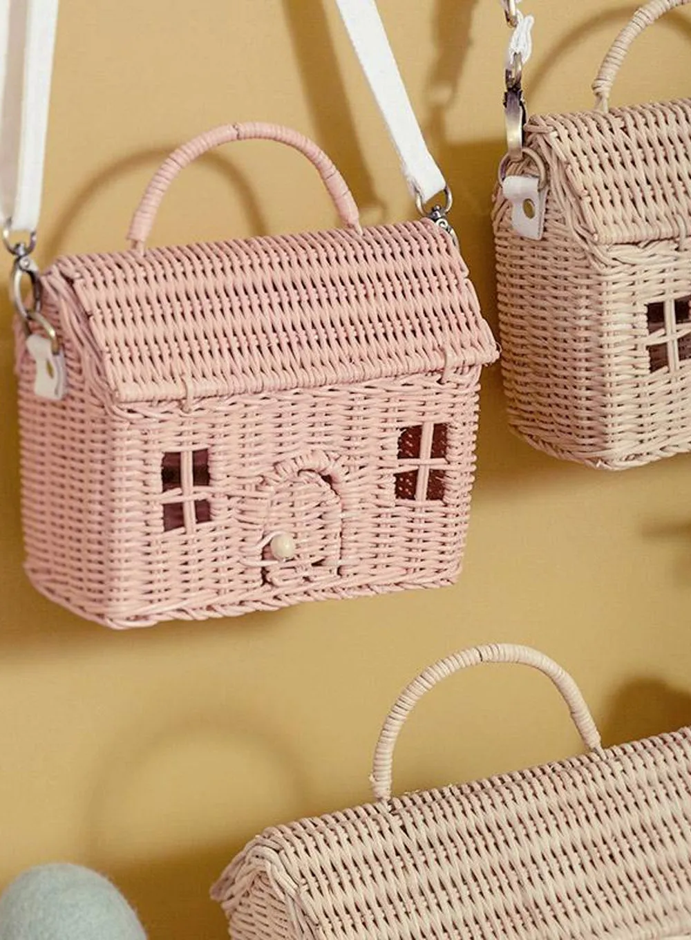 Olli Ella Rattan Casa Bag in Rose