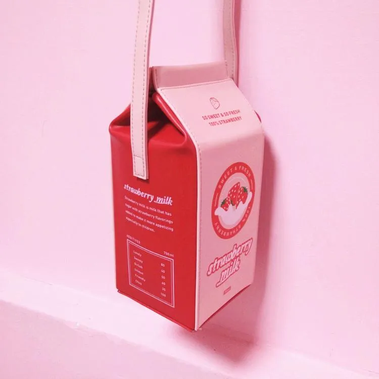 Pastel Pink Strawberry Milk Carton Bag SD01790