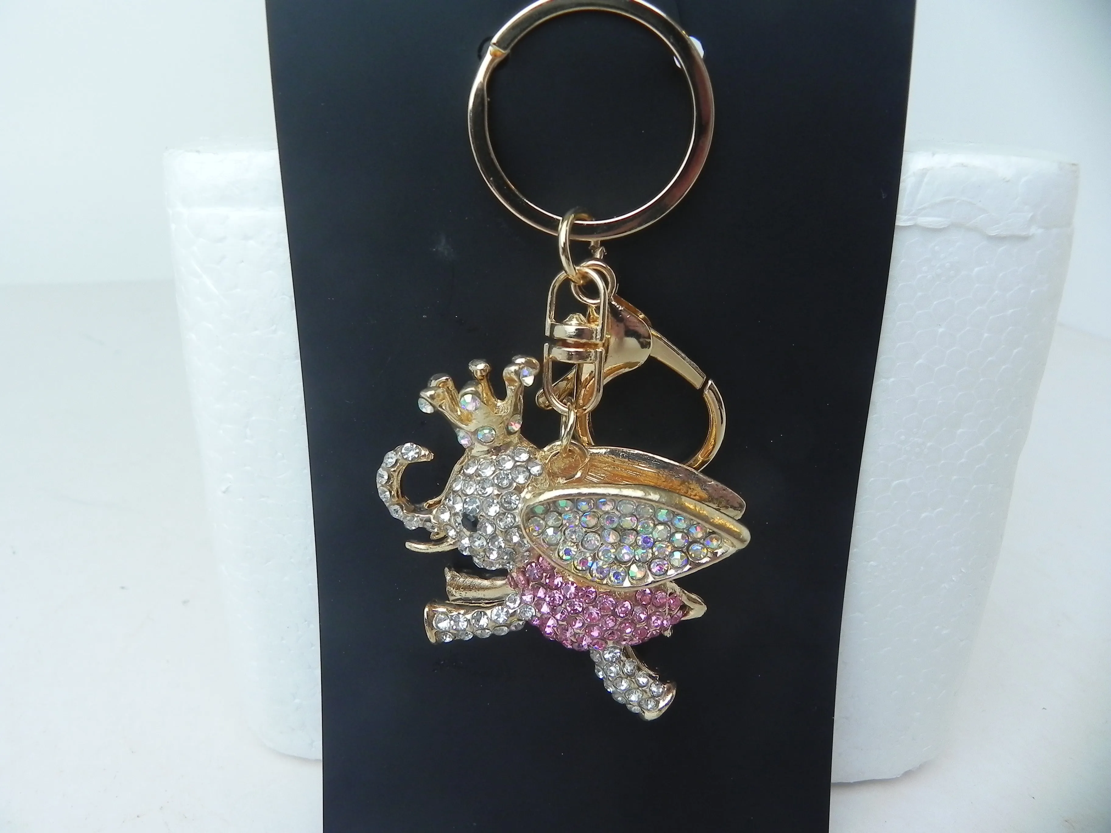 Pink Elephant Rhinestone Bling Purse Charm Keychain