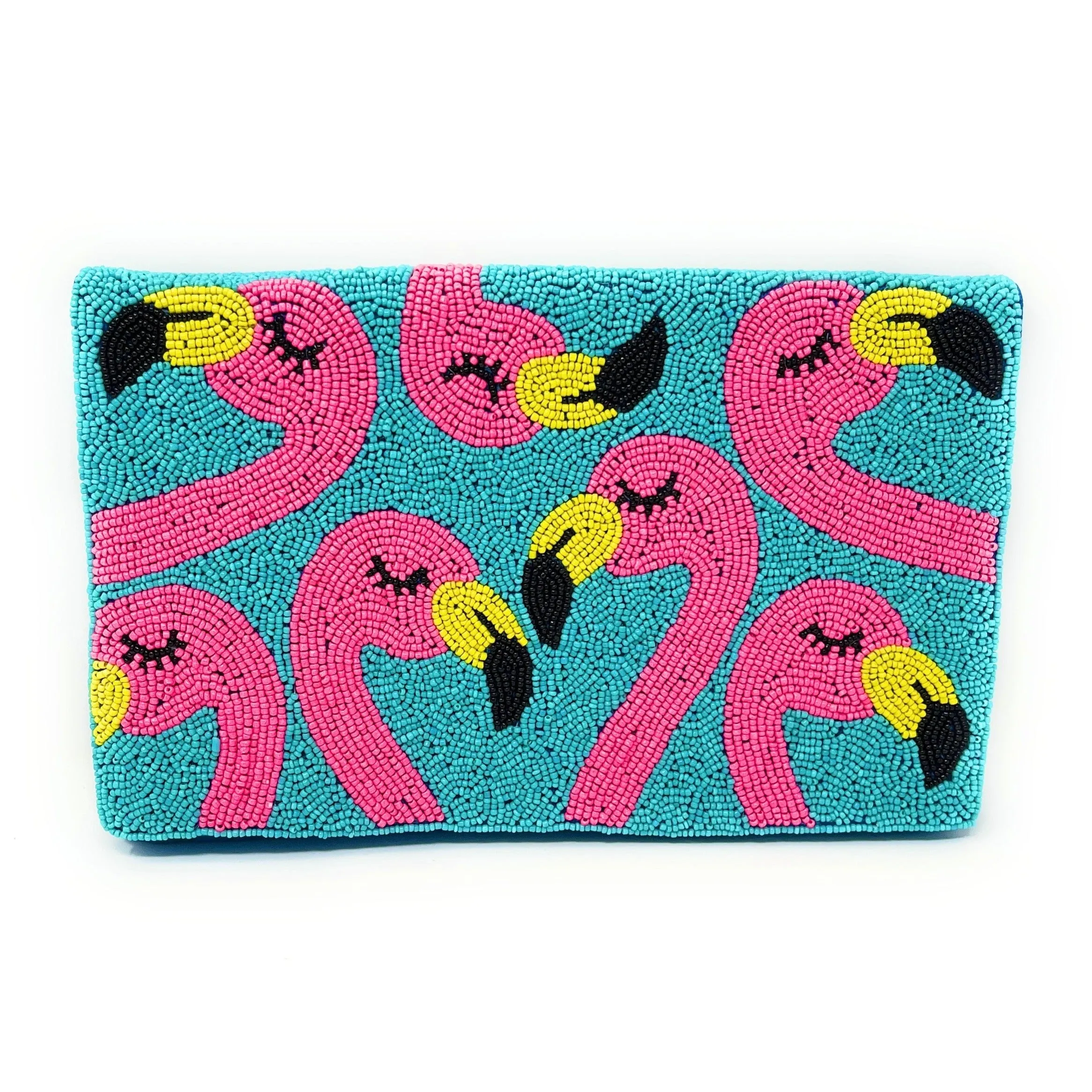 Pink Flamingo Beaded Clutch Purse