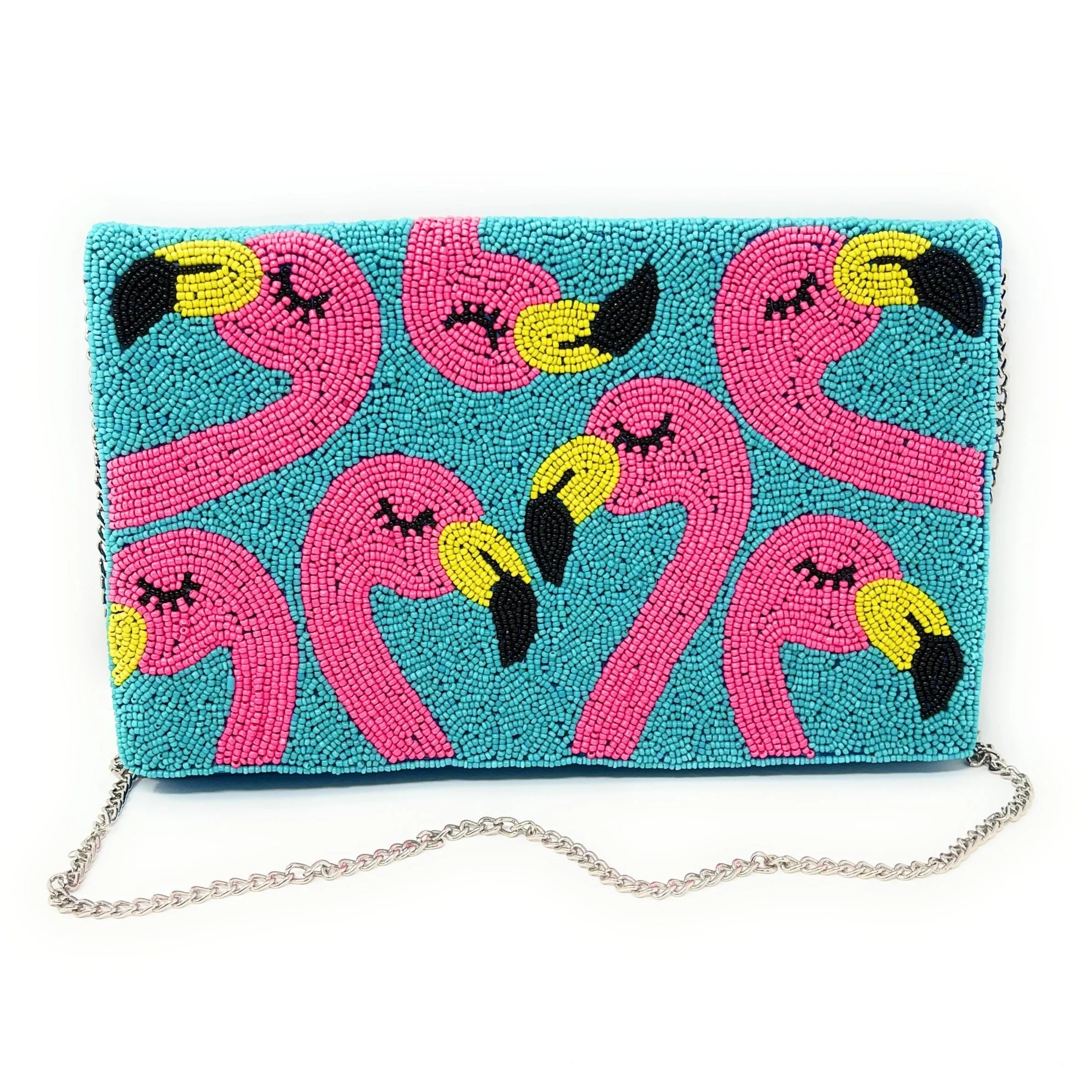 Pink Flamingo Beaded Clutch Purse