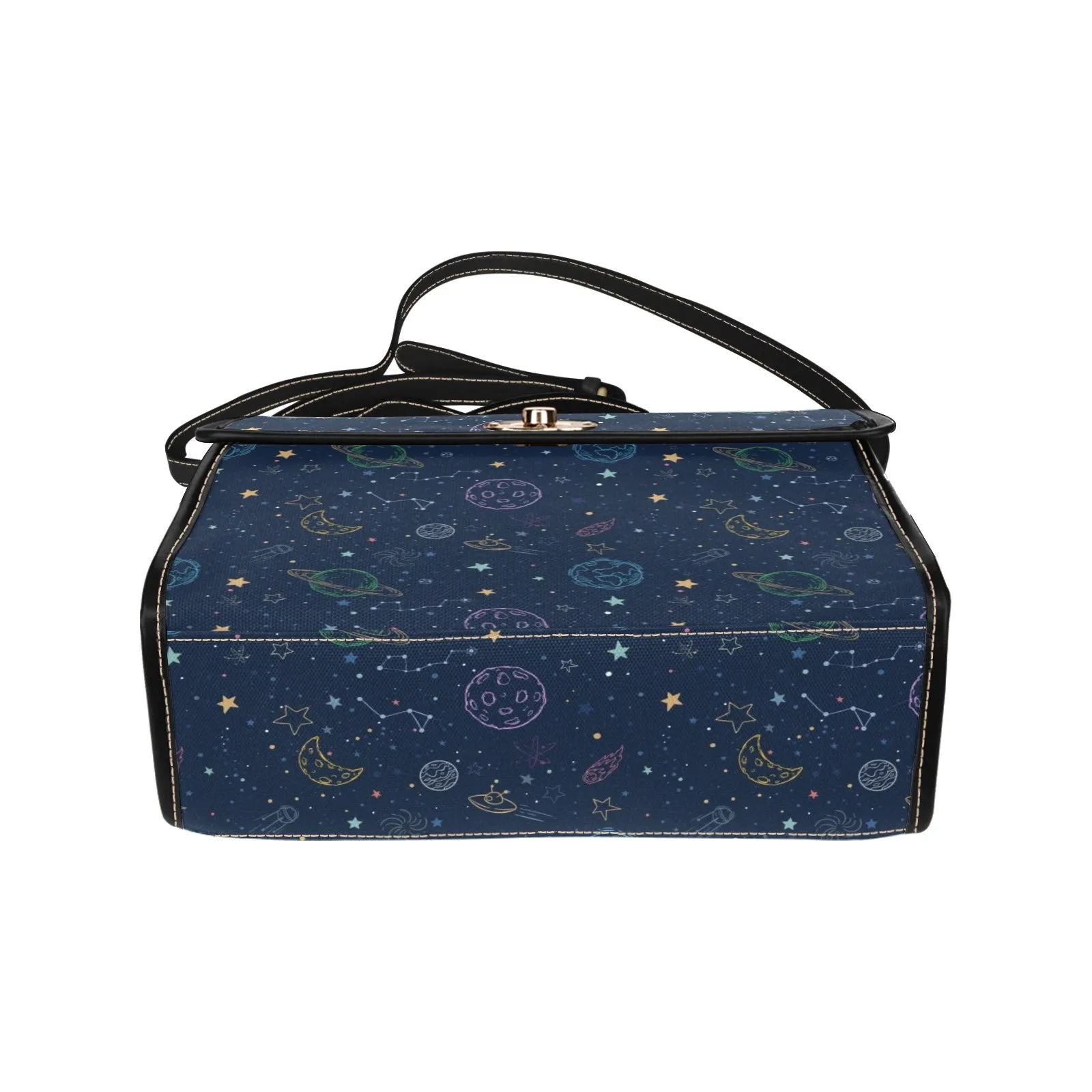 Planets Canvas Satchel Purse bag, Galaxy Constellation Space Stars Small Waterproof Cute Women Crossed Body Vegan Leather Strap Handbag