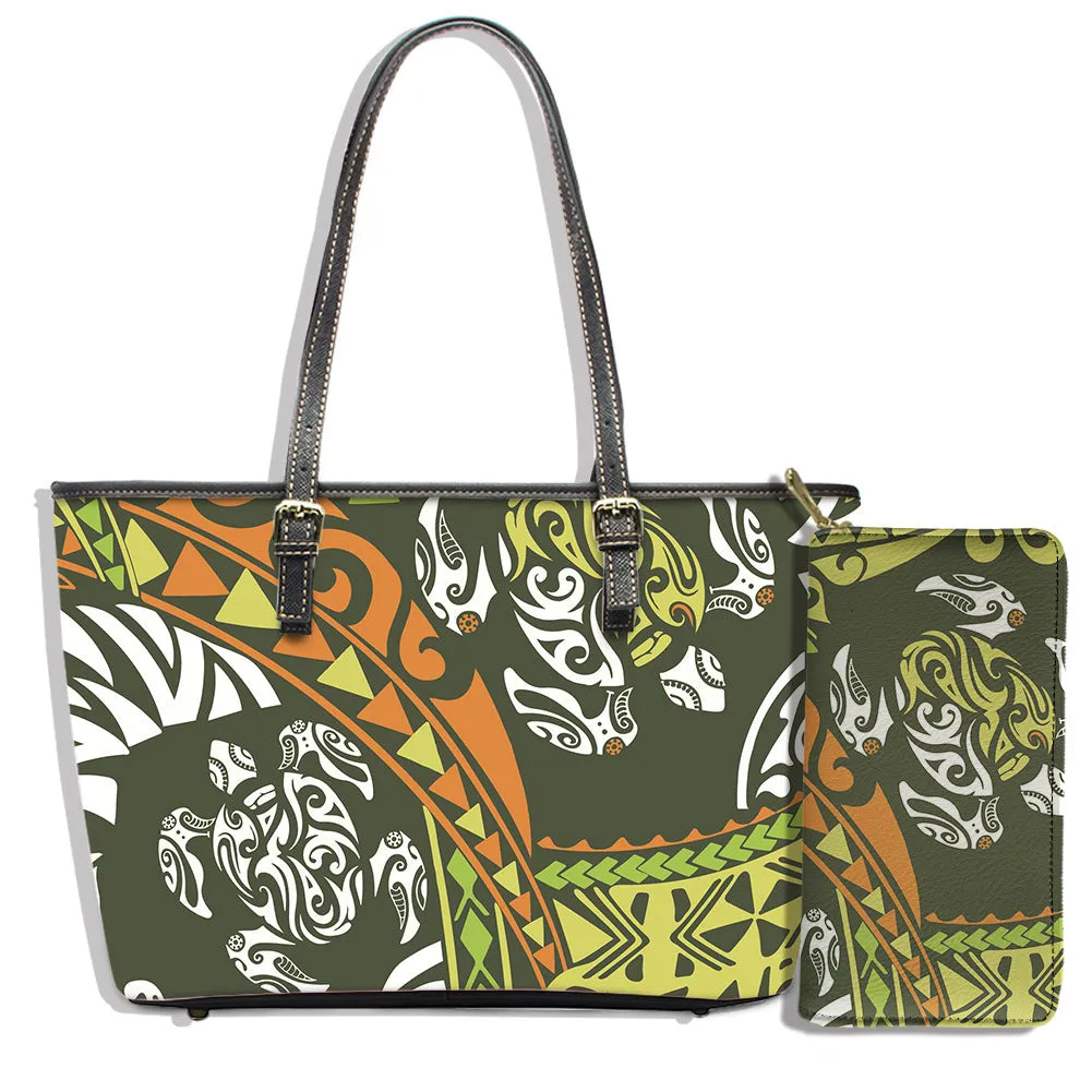 Polynesian style turtle print shoulder bag clutch bag wallet large satchel to customize a picture