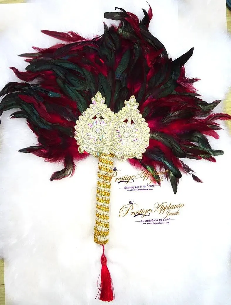 PrestigeApplause Beautiful Detailed Multi-Colour Oustrich Feather Hand fan Wand wedding African Nigerian Traditional engagement