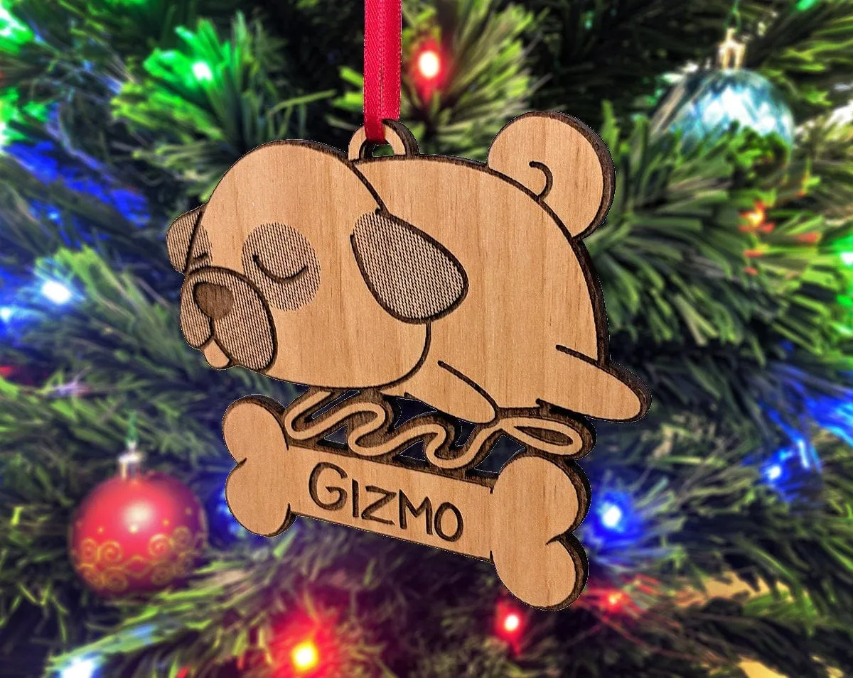 Pug Wood Engraved Christmas Custom Ornament Best Friend Dog Mommy Personalized Adoption Gift New Puppy Pet Gift for Kids Sister Pug Lover