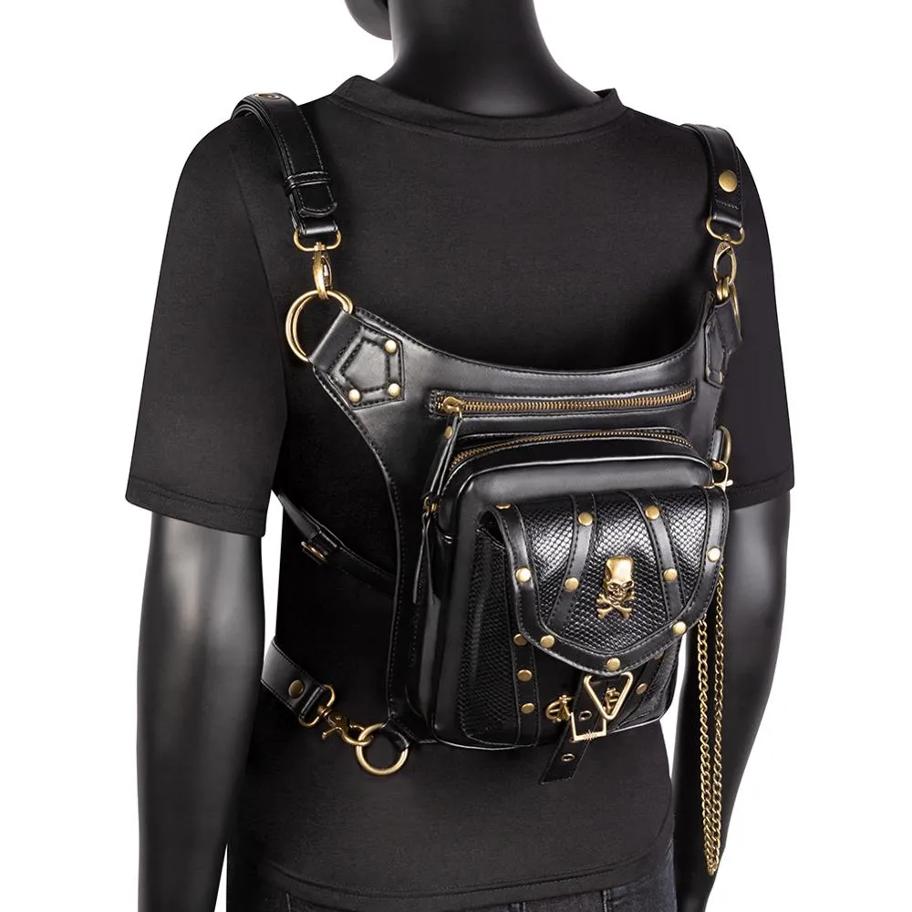 Punk Rock Gothic Skull Waist Packs Rivets Chain Cross Shoulder Bag