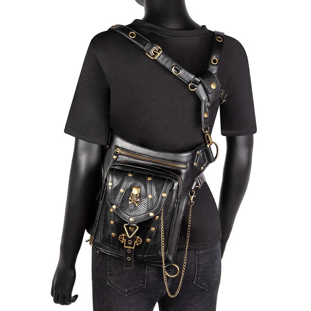 Punk Rock Gothic Skull Waist Packs Rivets Chain Cross Shoulder Bag