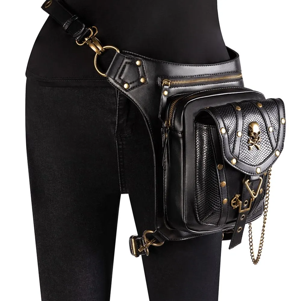 Punk Rock Gothic Skull Waist Packs Rivets Chain Cross Shoulder Bag