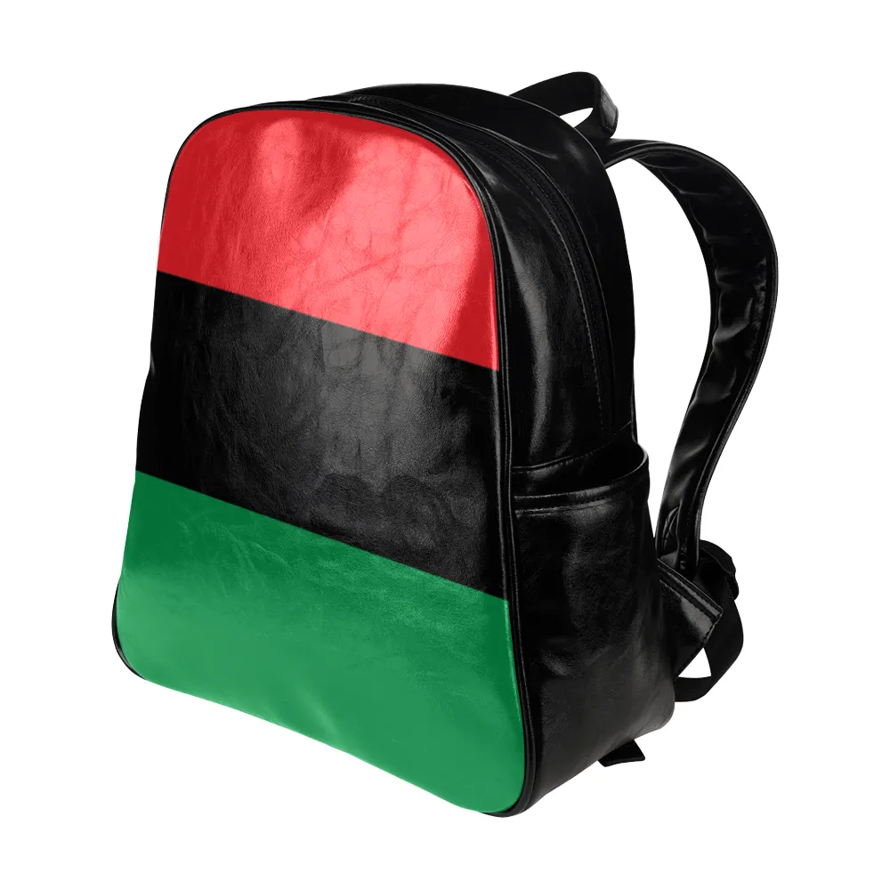 RBG Pan-African Flag Multi-pocket Leather Bookbag