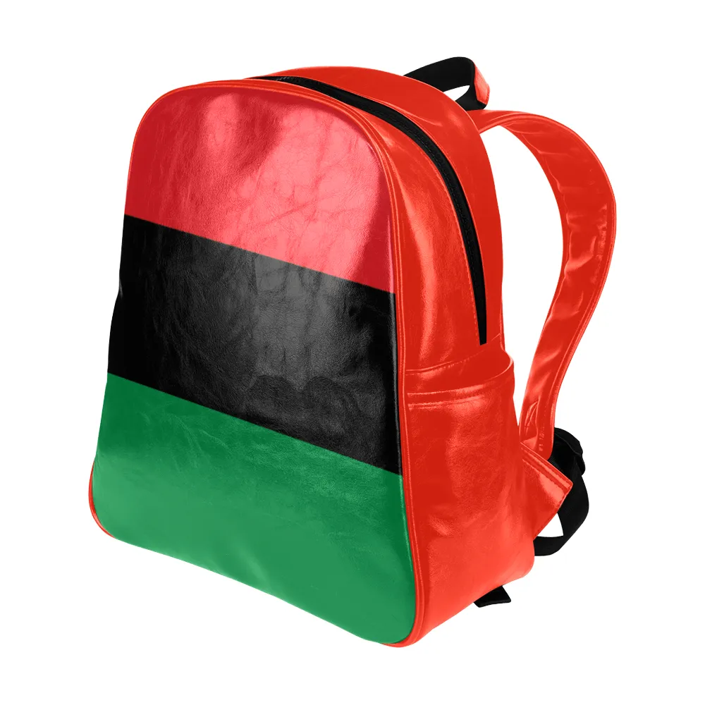 RBG Pan-African Flag Multi-pocket Leather Bookbag