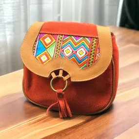 Red Leather Embroidery Crossbody Purse